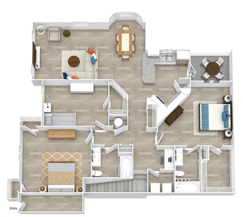 Floor plan for 3 beds, 2 baths, 1590 sqft